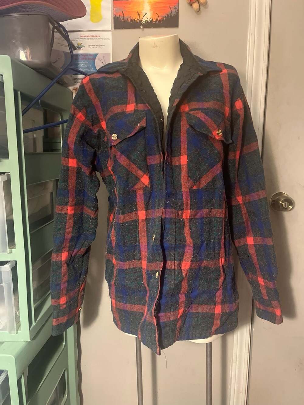 Sports Afield Flannel Quilted Lined Shirt Size M 15-15.5 Plaid Jacket